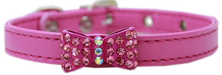 Bow-dacious Crystal Dog Collar Bright Pink Size 12